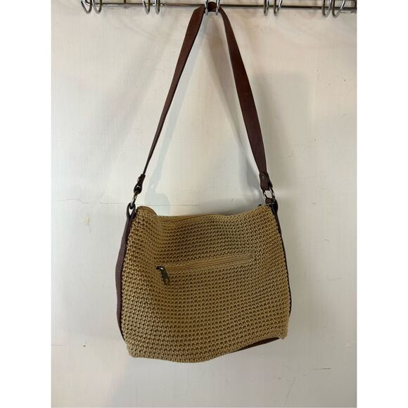 The Sak crochet shoulder purse leather strap  brown tan - Picture 3 of 8